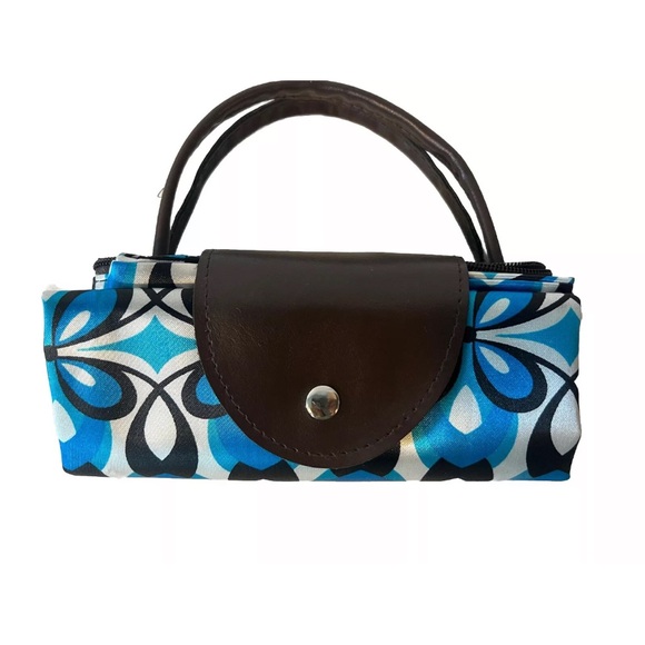 Fold-Up Pliage Large Tote Nylon Bag Geometric Pattern Vibrant Blue - Picture 5 of 8